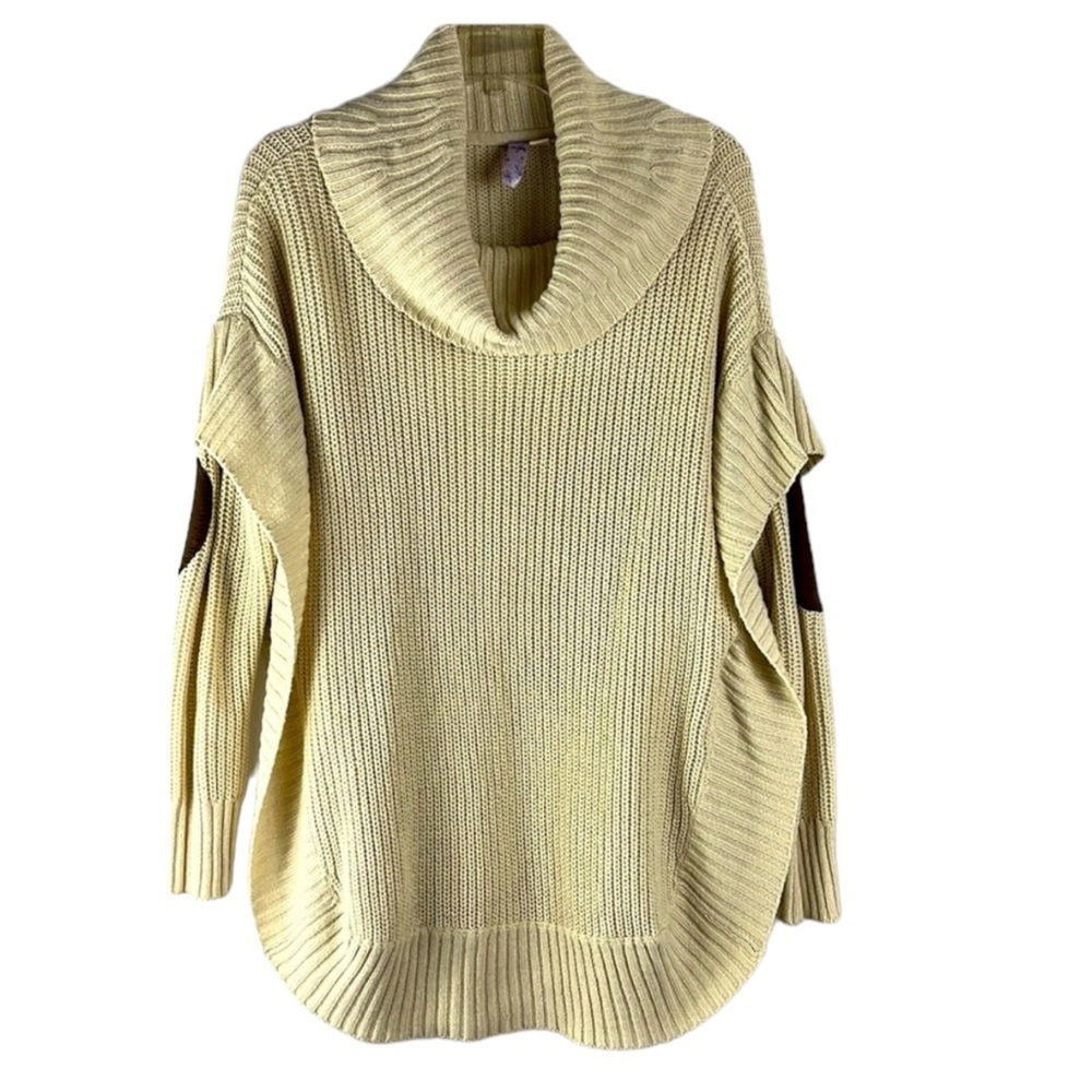Alya pullover poncho style/cowlneck knittop with elbow patch/long sleeves Sz S/M